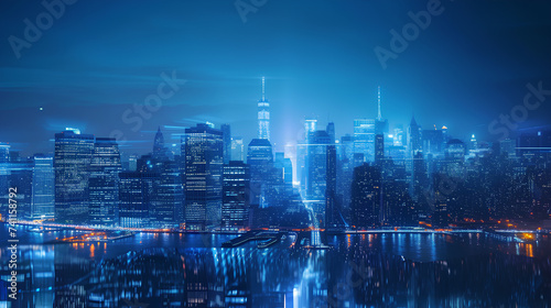 Wallpaper Mural Futuristic Cityscape with Illuminated Skyscrapers. A breathtaking cityscape at night, featuring skyscrapers bathed in neon lights, reflecting a futuristic metropolitan vibe.
 Torontodigital.ca