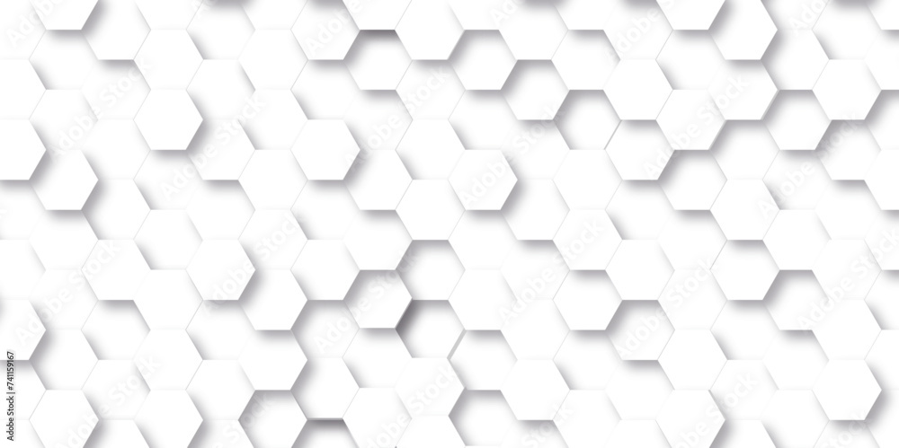 Abstract background with hexagons honeycomb technology texture. Hexagonal shape 3d structure light seamless geometric background. Surface polygon pattern with digital hexagon and futuristic business. - obrazy, fototapety, plakaty 