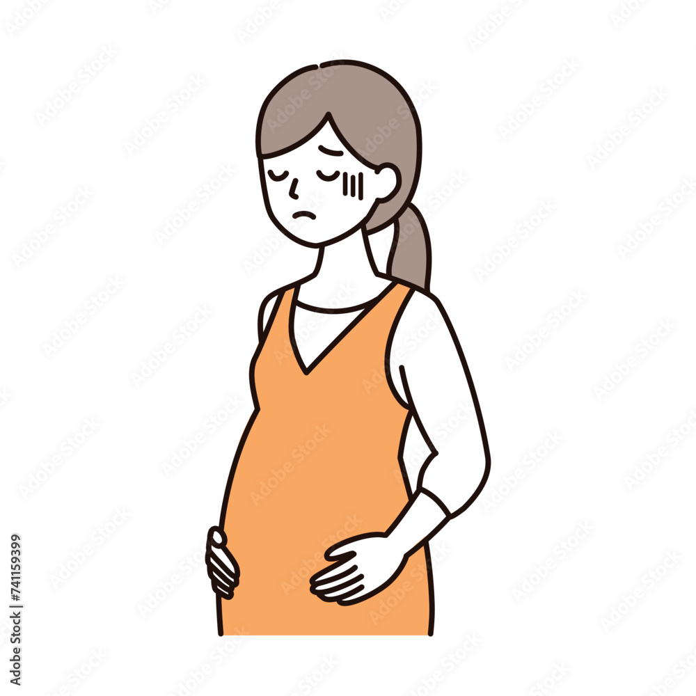 シンプルタッチ 貧血・吐き気・体調不良の妊娠後期の妊婦さんのイラスト シンプルタッチ 貧血・吐き気・体調不良の妊娠後期の妊婦さんのイラスト
