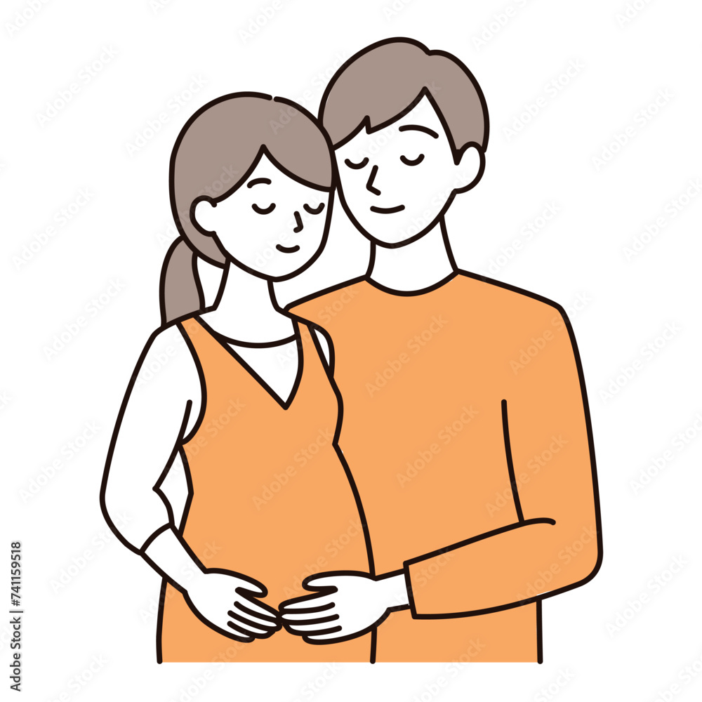 シンプルタッチ　穏やかな表情の夫婦のイラスト　妊娠中