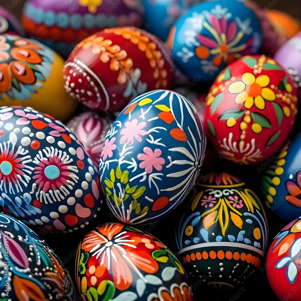 Decorated easter eggs background 