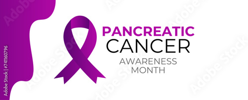 pancreatic cancer awareness month - Purple awareness ribbon around human pancreatic symbol vector design. Holiday concept. background, banner, card, poster. Vector illustration