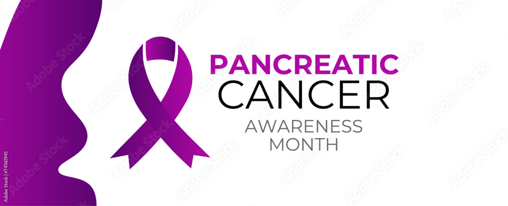 Pancreatic Cancer Awareness Month concept. Banner template with purple ribbon. background, banner, cover, flyer, brochure, card, poster, web, ADS. hodiday concept. Vector illustration