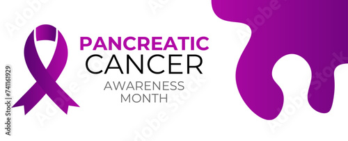 Pancreatic Cancer Awareness Month concept. Banner template with purple ribbon. background, banner, cover, flyer, brochure, card, poster, web, ADS. hodiday concept. Vector illustration