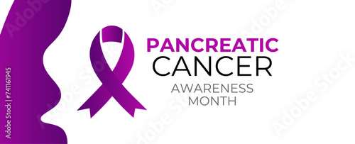 Pancreatic Cancer Awareness Month concept. Banner template with purple ribbon. background, banner, cover, flyer, brochure, card, poster, web, ADS. hodiday concept. Vector illustration