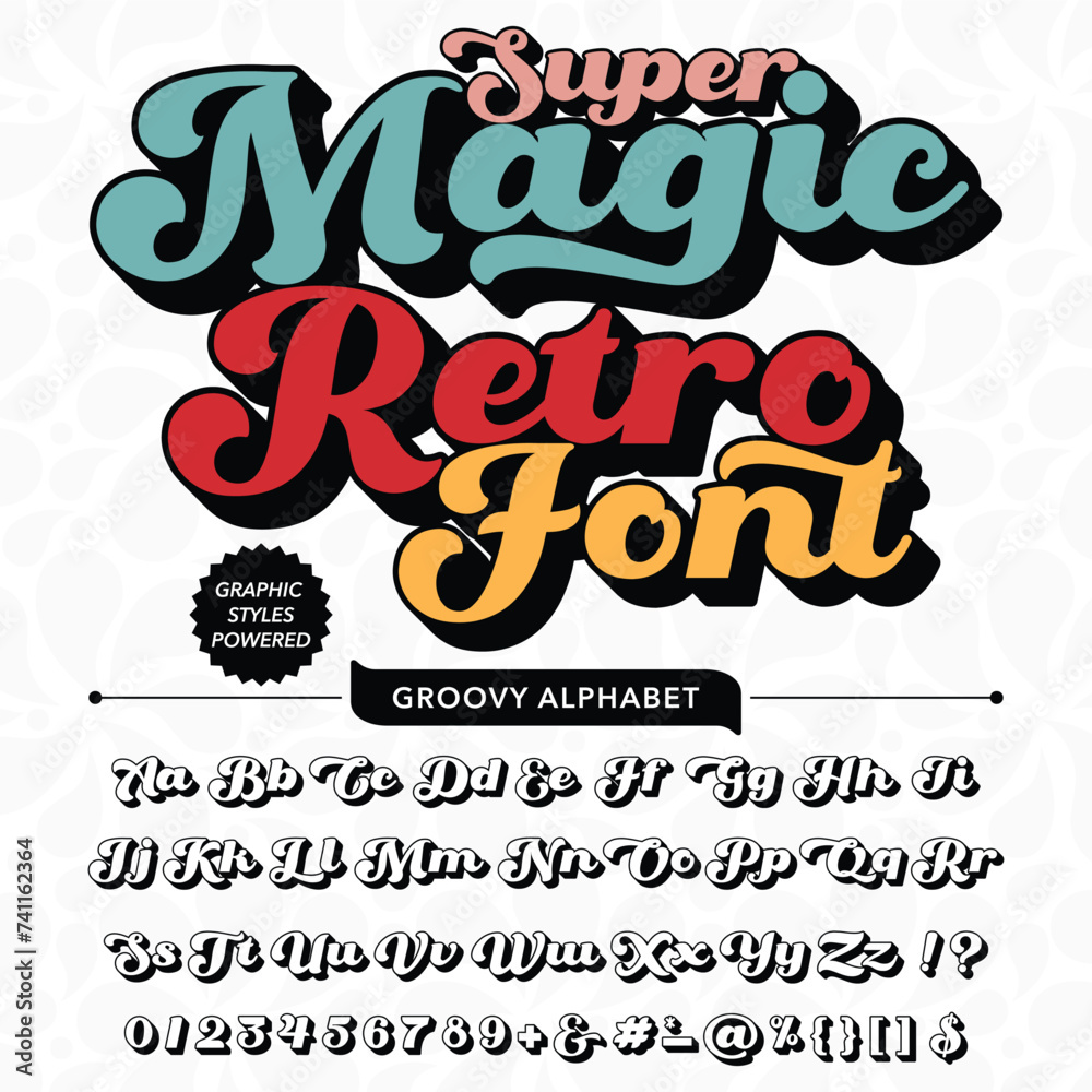 Black and White Super Magic Groovy Retro Vintage Display Font alphabet