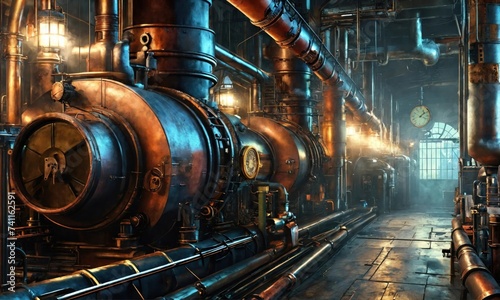 High detailed abstract background in steampunk style. Vintage illustration of steam machine