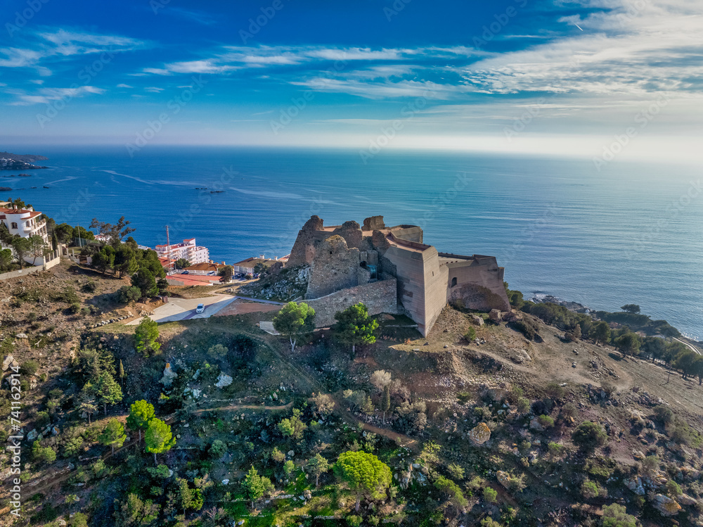 Aerial view of Trinity Fort  fortified gun platform protecting the Bay of Roses in Spain Costa Brava