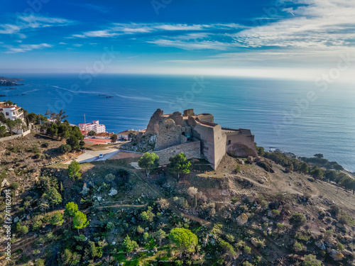 Aerial view of Trinity Fort fortified gun platform protecting the Bay of Roses in Spain Costa Brava