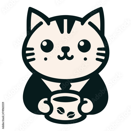 Coffee logo of a cat holding a cup of coffee in his hand