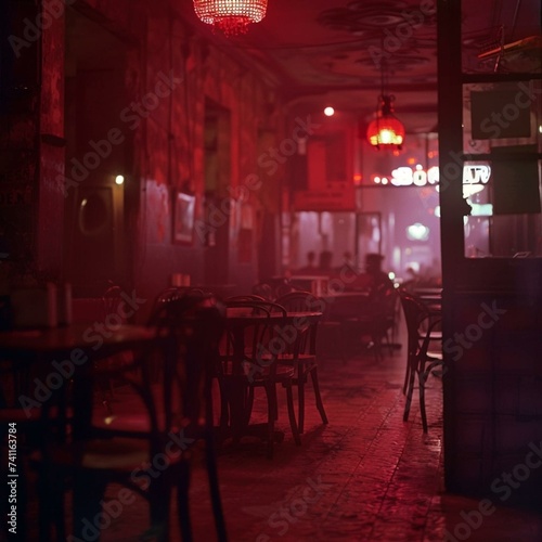 interior of a restaurant in red light