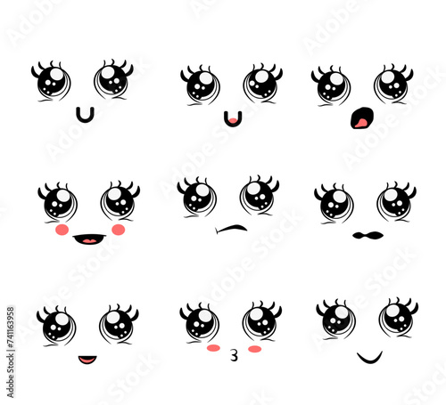 set of funny cartoons comic eyes emotion