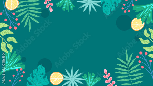 Colorful colourful vector spring background with plants  leaves and floral composition  simple and trendy style