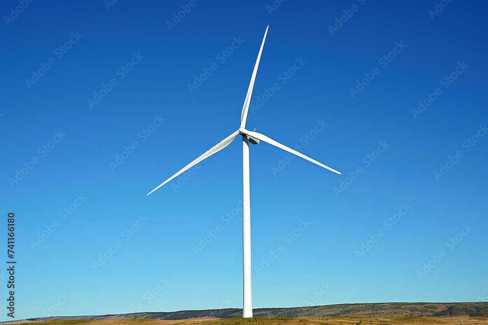 Wind turbine close-up with blades spinning against a clear blue sky Symbolizing renewable energy and sustainable technology Wind turbine close-up with blades spinning against a clear blue sky Symbolizing renewable energy and sustainable technology