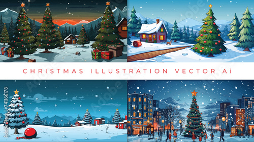 Wallpaper Mural Christmas scene illustrations vector Ai backgrounds Torontodigital.ca