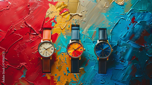 Luxury watch mockups on a canvas of rich vibrant colors blending elegance with modernity photo