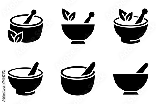 Pharmacy, pestle and mortar icon set sign symbol, vector illustration on white background