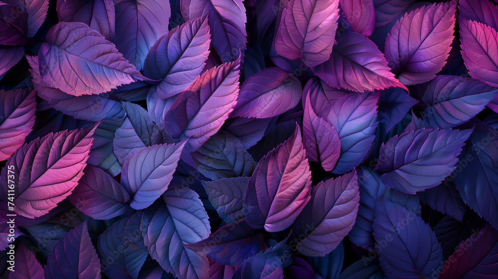 blue and pink leaves background iridescent metallic colorful pattern wallpaper purple vivid bold texture nature shiny sparkling neon glossy design plant holographic foil light dark contrast