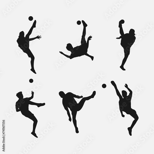 silhouette set of sepak takraw with action, different poses. popular sport of southeast asia. vector illustration.