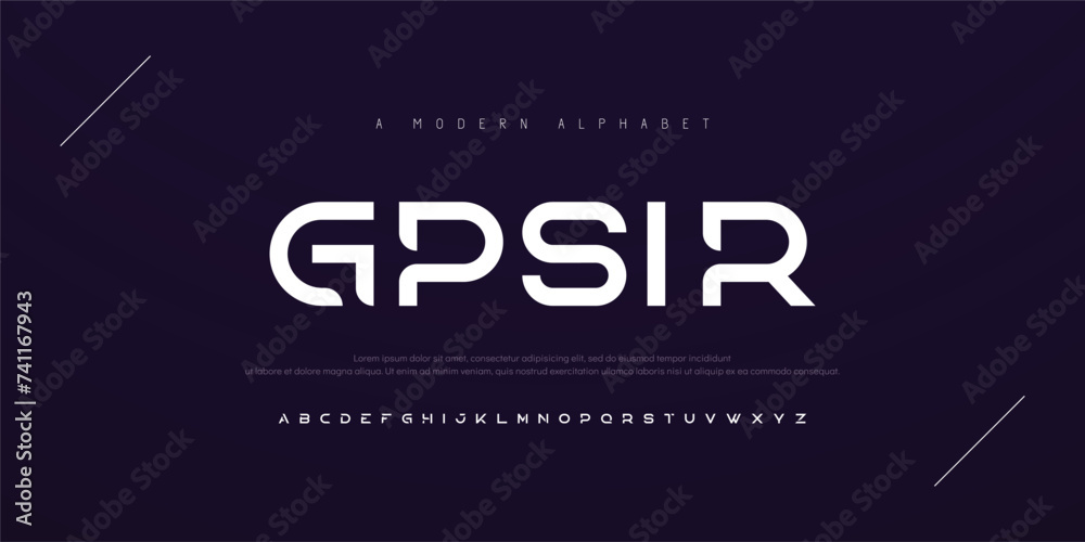 Gpsir alphabet and tech fonts. Lines font regular uppercase and lowercase. Vector illustration. - obrazy, fototapety, plakaty 