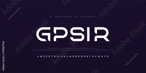 Gpsir alphabet and tech fonts. Lines font regular uppercase and lowercase. Vector illustration. photo