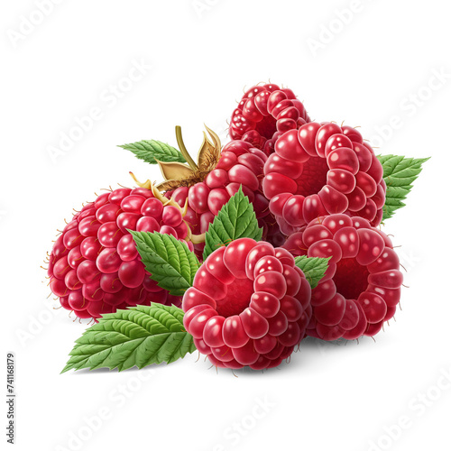 Raspberries pile on the floor, Healthy organic berry natural ingredients concept, AI generated, PNG transparency with shadow