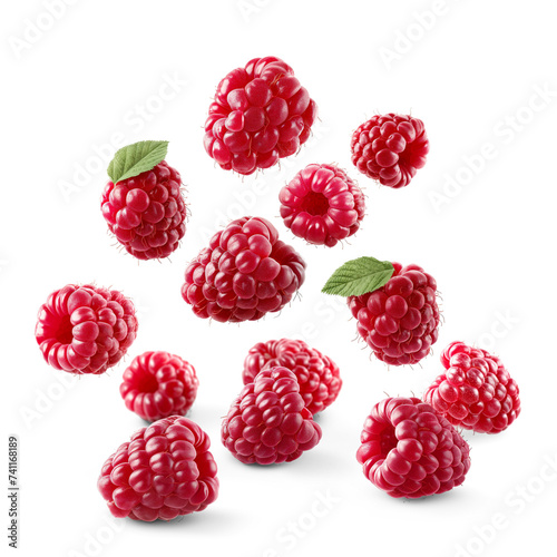 Fresh Raspberry flying in air, Healthy organic berry natural ingredients concept, AI generated, PNG transparency with shadow