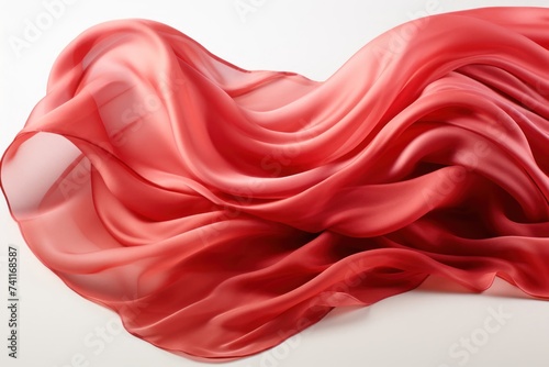 Flowing Red Fabric on White Background Generative AI