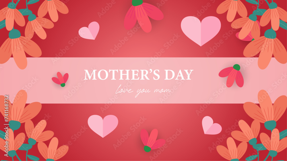 Pink red and white vector happy mother's day background design with heart