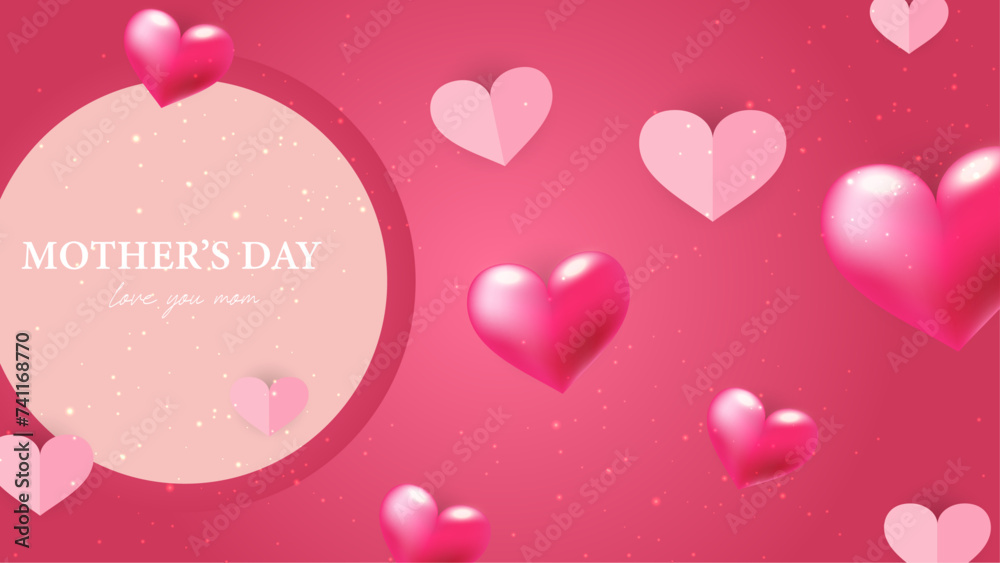 Pink red and white vector happy mothers day with love