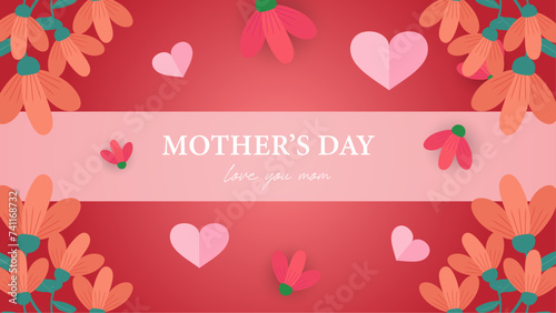 Pink red and white vector happy mother's day background design with heart