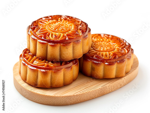 Chinese mooncake is isolated on a white background in a minimalist style.