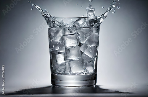 For splashing water, a glass of water with ice drops.