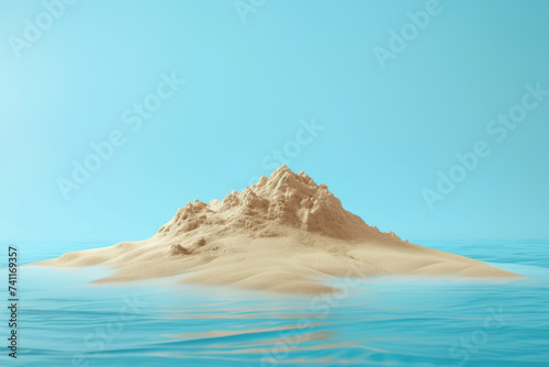 3D sand island isolated on blue background
