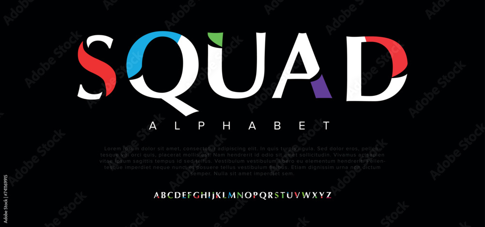 Squad Abstract modern urban alphabet fonts. Typography sport, technology, fashion, digital, future creative logo font. vector illustration - obrazy, fototapety, plakaty 