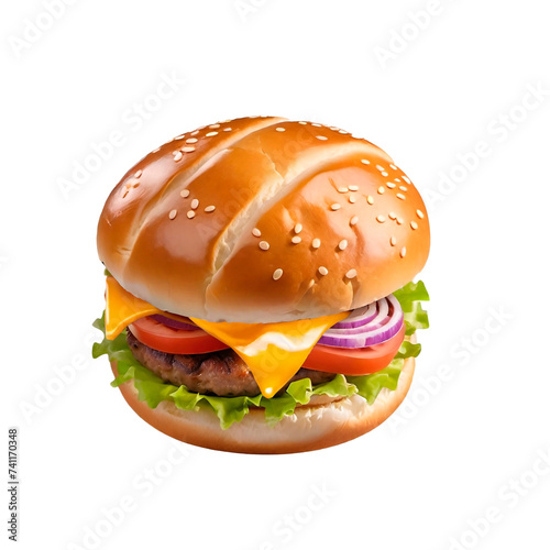 A hamburger with chees , isolated on white transparent background. png. 