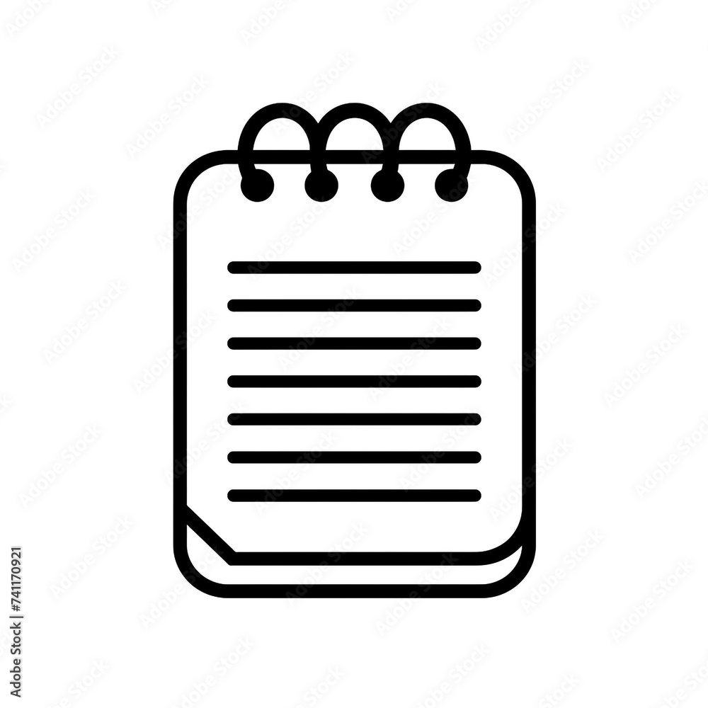 Notepad icon drawn in outline in black and white.