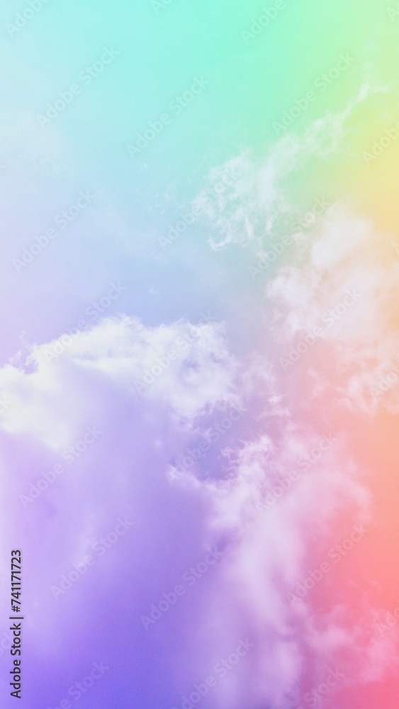 Creative idea of color combinations  pastel rainbow gradient  On the background of the sky and soft clouds  of nature in a subtle and beautiful way.
