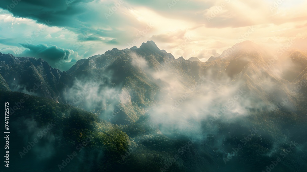 A Mountain Sunrise with Clouds in Sky landscape wallpaper. Stock Photo ...