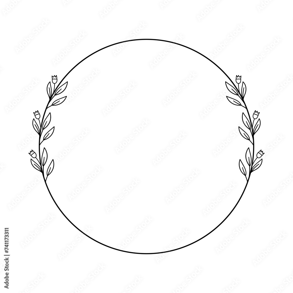 Flower Circle Frame Line art for decorative template or artwork