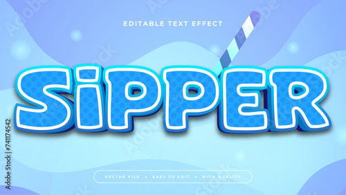 White and blue sipper 3d editable text effect - font style