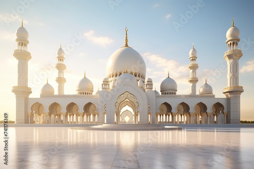 beautiful mosque 3D render, copy space, realistic - generative ai © Nia™