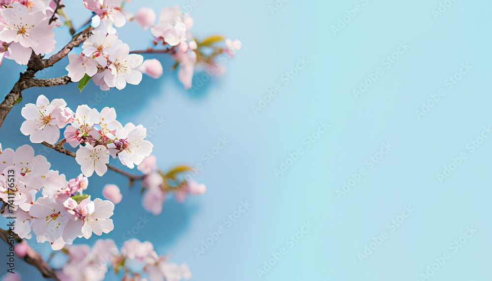 Cherry blossom with soft pastel blue background. Title header dimension image. Cherry blossom with soft pastel blue background. Title header dimension image.