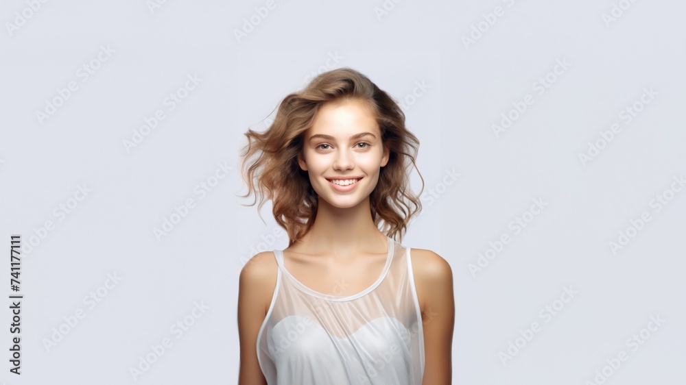 3D-rendered portrait featuring a beautiful woman adorned in a fashion-forward white silk dress, exuding enchantment and grace. Generative AI. 3D-rendered portrait featuring a beautiful woman adorned in a fashion-forward white silk dress, exuding enchantment and grace. Generative AI.