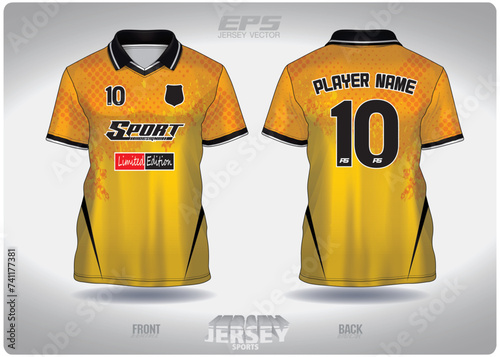 EPS jersey sports shirt vector.black yellow polka dots pattern design, illustration, textile background for V-neck poloshirt, football jersey poloshirt.eps