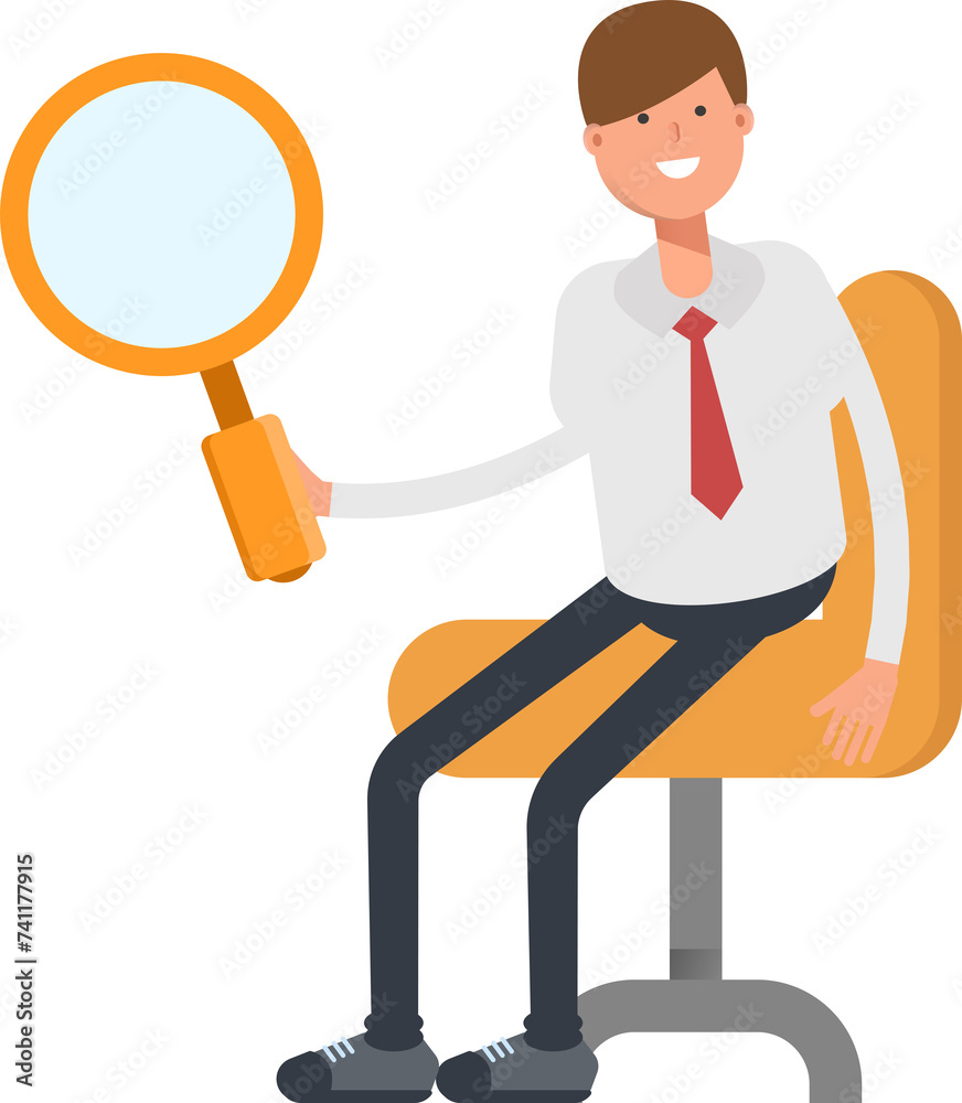 Businessman Character Sitting and Holding Magnifier
Businessman Character Sitting and Holding Magnifier