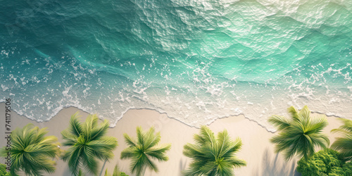 Top view tropical island sea beach with palm trees © Black Pig