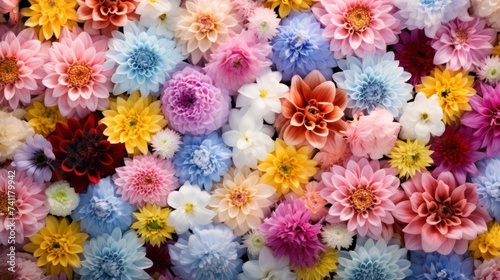 Colorful flowers background. Spring flower texture, top view. Summer bouquet surface