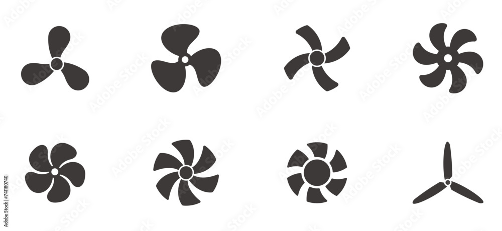 Fan icons. Vector illustration. Various propeller icon sets. Fan icons. Vector illustration. Various propeller icon sets.