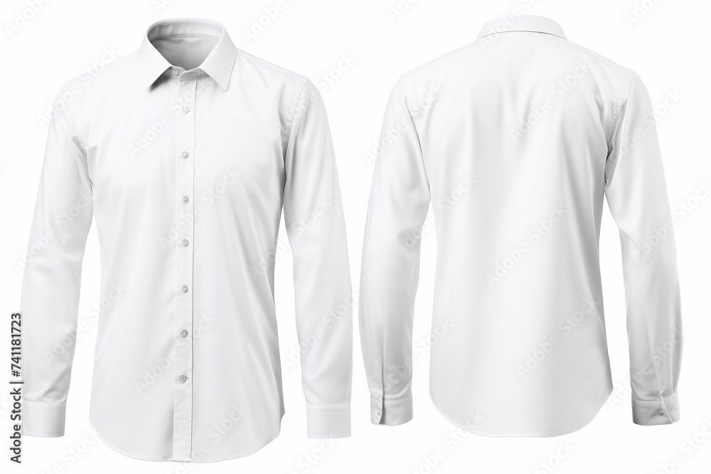 Men's white shirt front and back isolated on white, white shirt on model, men's shirt mockup Men's white shirt front and back isolated on white, white shirt on model, men's shirt mockup